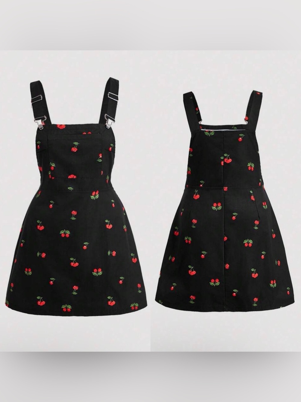 SHEINCurve+ Black Cherry Print Pinafore Dress